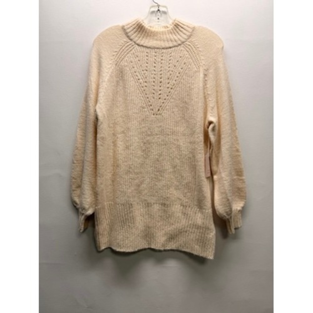 LC Lauren Conrad Sweater Womens S Cream Pointelle Mock Neck Long Sleeve Pullover